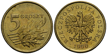 Польша 5 грошей 1998 MW KM 278, Parchimowicz 703e латунь 4136-811