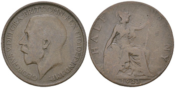 Великобритания 1/2 пенни 1923 Георг V (1910-1936) KM 809, Spink 4056 бронза 4616-742