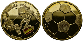 Чехословакия жетон сборная Испании чемпионы Европы по футболу 1964 PROOF 1527-1234