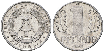 ГДР 1 пфенниг 1968 А КМ 8.1 алюминий 3458-325