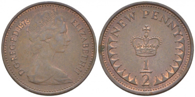 Великобритания 1/2 пенни 1973 Елизавета II (1952-2022) KM 914, Spink 4239 бронза 112-1231