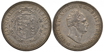 Брауншвейг-Каленберг-Ганновер 1 талер 1836 A, Вильгельм IV (1830-1837) КМ 169, Welter 3047, Thun 154, AKS 64, Kahnt 221, Jaeger 52, Davenport 664 серебро 1095-6-51