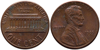 США 1 ЦЕНТ 1985 ЛИНКОЛЬН KM 201b цинк плакированный медью 66-1031