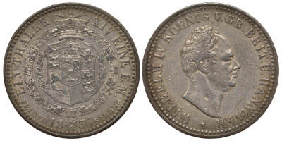 Брауншвейг-Каленберг-Ганновер 1 талер 1836 A, Вильгельм IV (1830-1837) КМ 169, Welter 3047, Thun 154, AKS 64, Kahnt 221, Jaeger 52, Davenport 664 серебро 1095-6-51