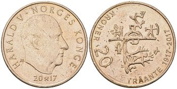 Норвегия 20 крон 2017 100 лет Первому собранию саамов, Харальд V (1991-) KM 493 никель латунь 4131-244