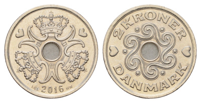 Дания 2 кроны 2016 Маргрете II (1972-2024) KM 874 медно-никель UNC 175-145
