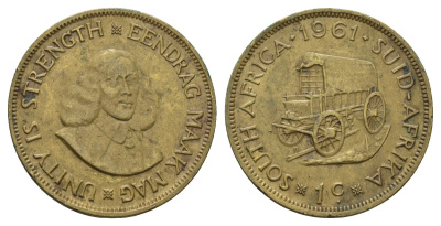 ЮАР 1 цент 1961 Ян ван Рибек KM 57 латунь 4645-1033