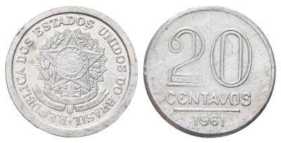 Бразилия 20 сентаво 1961 редкий год KM 565 алюминий 4668-1068