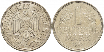 ФРГ 1 МАРКА 1962 D KM 110, J. 385 медно-никель 3996-945