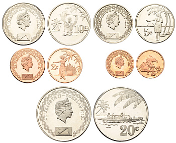 Токелау годовой набор из 5 монет (1, 2, 5, 10 и 20 центов) 2012 год-тип KM 100, 101, 102, 103 и 104 UNC 4672-332-335