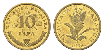 Хорватия 10 лип 1998 редкий год, четный год KM 16 сталь плакированная латунью UNC 4659-713