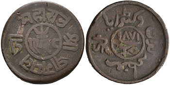 Индия, Кач 1 1/2 докда 1871 VS1928, Кхенгарджи III (1875-1942) KM 11 медь 4571-252