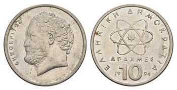 Греция 10 драхм 1994 Демокрит KM 132 медно-никель aUNC 4575-214