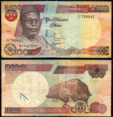 Нигерия 100 найра 1999 Обафеми Аволово, гора Зума Pick 28 a бумага 8592-21-2-1