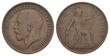 Великобритания 1 пенни 1913 Георг V (1910-1936) KM 810, Spink 4051 бронза 4645-1013