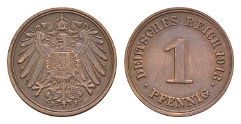 Германия 1 пфенниг 1913 F, Вильгельм II (1888-1918) KM 10, J. 10 медь 4639-1149