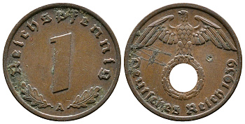 Германия 1 рейхспфенниг 1939 A KM 89, J. 361 бронза    220-367
