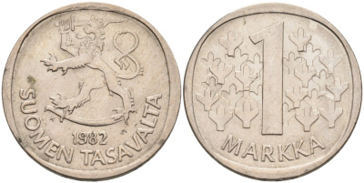 ФИНЛЯНДИЯ 1 МАРКА 1982 K KM 49a медно-никель 4563-527