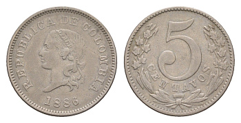 Колумбия 5 сентаво 1886 KM 183 медно-никель 4655-618