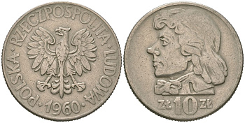 Польша 10 злотых 1960 MW, Тадеуш Костюшко (1746-1817) Y 50 медно-никель 4120-722