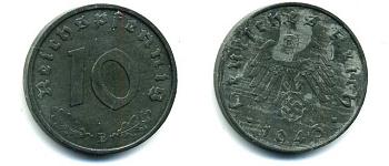 ГЕРМАНИЯ 10 РЕЙХСПФЕННИГОВ 1943 B цинк 62-2538