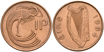 Ирландия 1 пенни 1994 мифологическая птица лира KM 20a бронза 4141-244