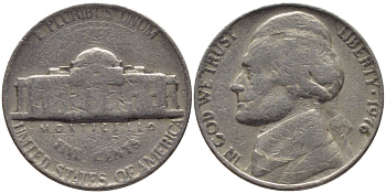 США 5 ЦЕНТОВ 1976 ДЖЕФФЕРСОН KM А192 медно-никель 31-633