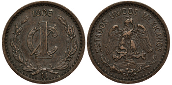 МЕКСИКА 1 СЕНТАВО 1906 ДАТА УЗКАЯ KM 415 бронза VF 4397-524