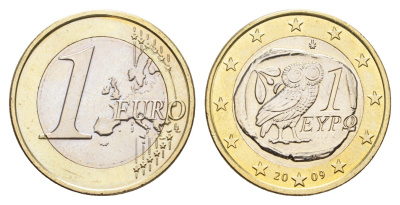 Греция 1 евро 2009 KM 214 биметалл UNC 4629-354