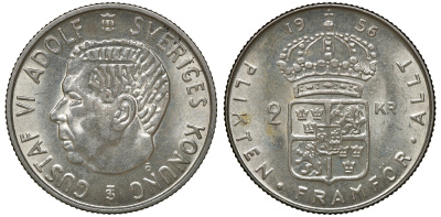 Швеция 2 кроны 1956 TS, Густав VI Адольф (1950-1973) KM 827 серебро 4179-1331