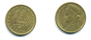 Греция 1 драхма 1982 адмирал Константин Канарис KM 116 никель латунь 177-231