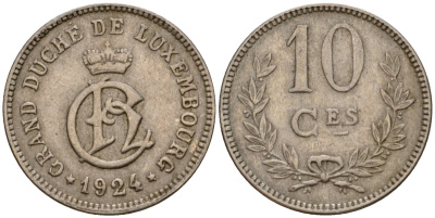 Люксембург 10 сантимов 1924 Шарлотта (1918-1964) KM 34 медно-никель 4584-945