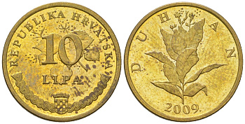 Хорватия 10 лип 2009 нечетный год KM 6 сталь плакированная латунью  UNC  4124-1161