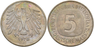 ФРГ 5 марок 1978 J  KM 140.1, J. 415 никель покрытый медно-никелем    4149-522