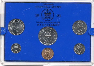 Швеция набор монетного двора из 6 монет 1981 в пластике, Карл XVI Густав (1973- ) KM MS19 UNC 4-3-7-169