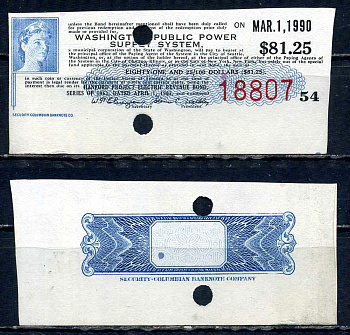 США, Energy Northwest купон от акции 1990 бумага aUNC 6294-47-3-2