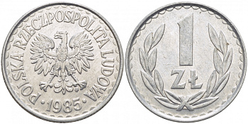 Польша 1 злотый 1985 MW, Народная Республика KM 49.1, Parchimowicz 213x алюминий 175-1155