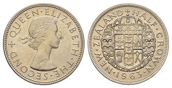 Новая Зеландия 1/2 кроны 1963 Елизавета II (1952-2022) KM 29.2 медно-никель UNC 4672-315
