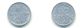 Финляндия 1 пенни 1970 KM 44а алюминий 80-837