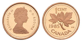 Канада 1 цент 1985 Елизавета II (1952-2022), кленовый лист KM 132 бронза  PROOF  4635-1155