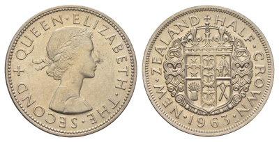 Новая Зеландия 1/2 кроны 1963 Елизавета II (1952-2022) KM 29.2 медно-никель UNC 4672-315