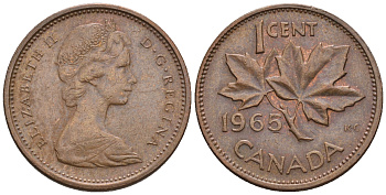 Канада 1 цент 1965 Елизавета II (1952-2022), кленовый лист KM 59.1 бронза 4609-127