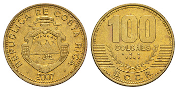 Коста-Рика 100 колонов 2007 KM 240a сталь плакированная латунью UNC 4642-954