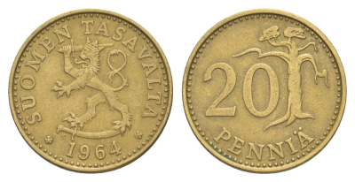 Финляндия 20 пенни 1964 KM 47 алюминиевая бронза 4648-356