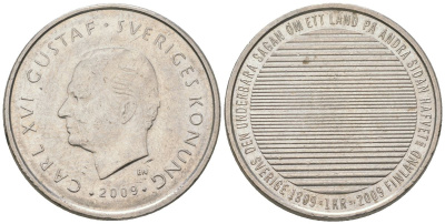 Швеция 1 крона 2009 SI, 200 лет разделению Финляндии и Швеции, Карл XVI Густав (1973-) KM 916 медно-никель 4561-435