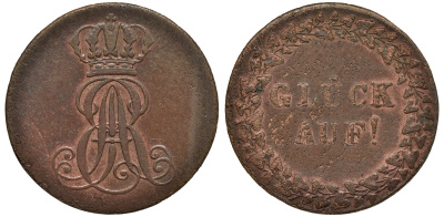 Ганновер 1 пфенниг 1839 Эрнст Август (1837-1851), на удачу AKS 135 медь 1527-733