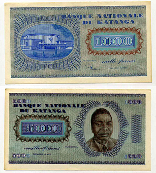 Катанга 1000 франков 1960 президент Моиз Чомбе, национальная ассамблея, replacement, замещенная серия Pick 10r  бумага  аUNC 451-300-1