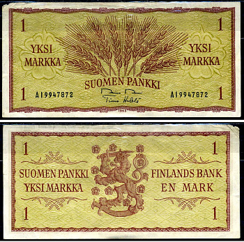 Финляндия 1 марка 1963 Pick 98a (31) бумага 3295-30-2-2