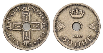 Норвегия 50 эре 1928 Хокон VII (1905-1957) KM 386 медно-никель 4669-624