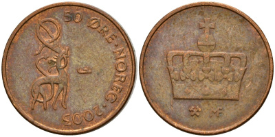 Норвегия 50 эре 2003 Харальд V (1991- ) KM 460 бронза 4152-464